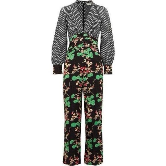 Rixo London Jumpsuit Women’s M Silk Floral Star Print Long Sleeve - Picture 1 of 8